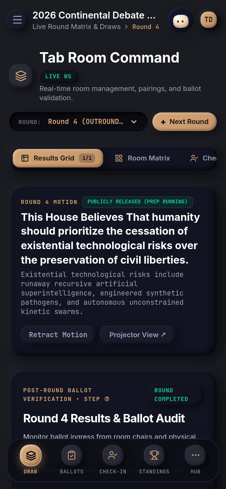 JeffyTab Debate Adjudication Suite: Tab room on mobile