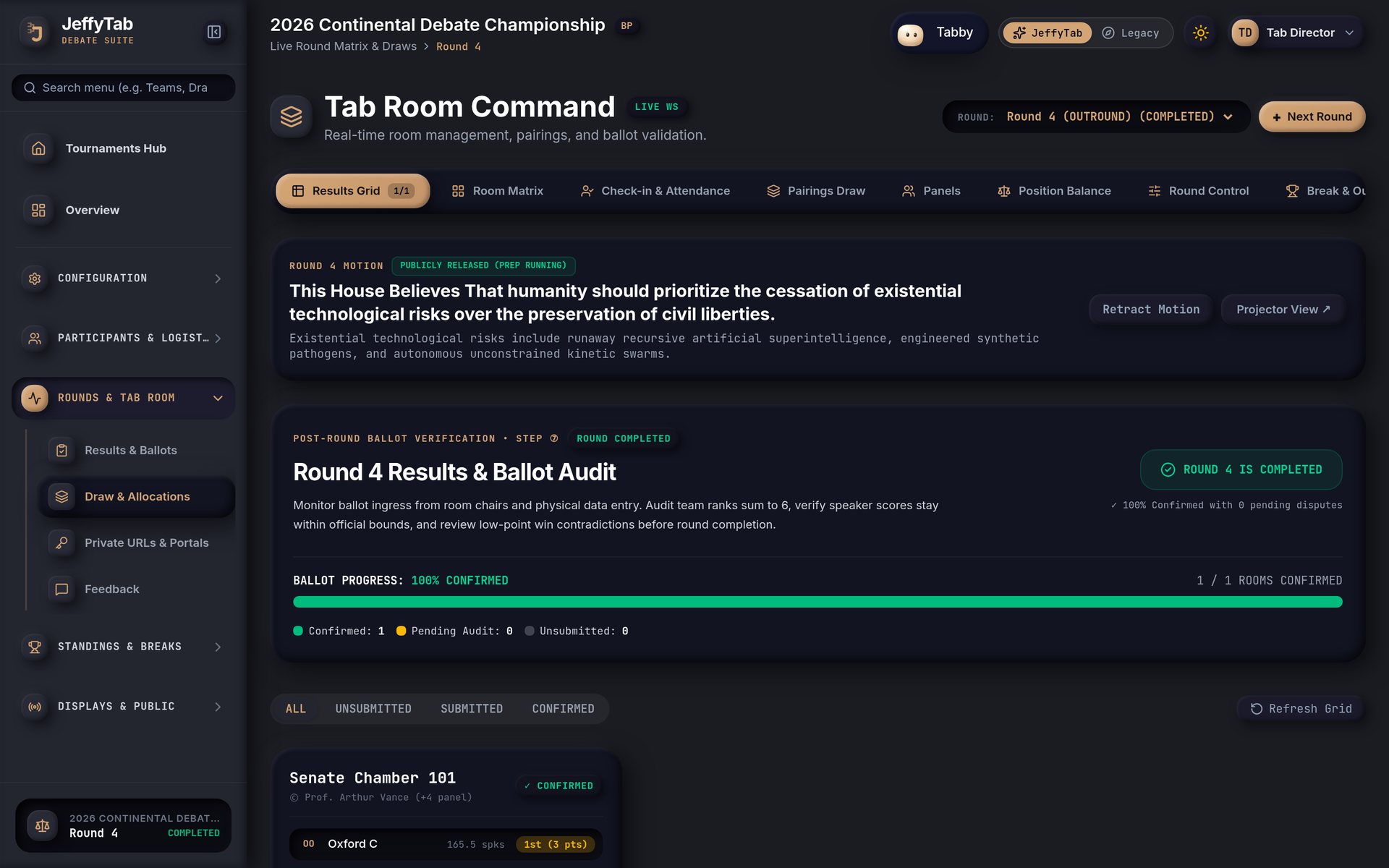 JeffyTab Debate Adjudication Suite: Tab room